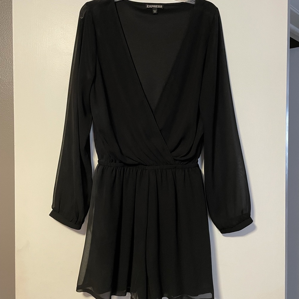 Solid Black Long Sleeve Romper